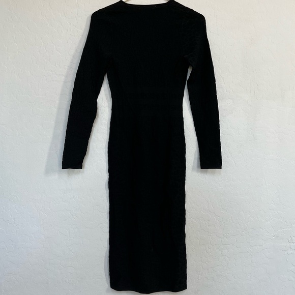 New Good American Deep V Leopard Long Sleeve Body-Con Dress size 1 - Picture 12 of 13